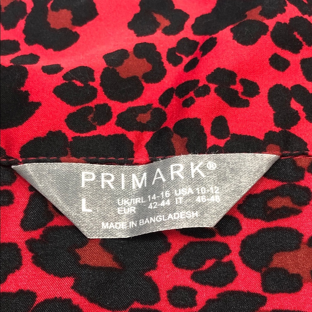 Primark Red & Black Leopard Print Satin Pajama Set | Top L, Pants M - Picture 3 of 14